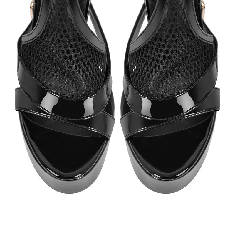 Fishnet Ankle Strap Platform Heels Sandals