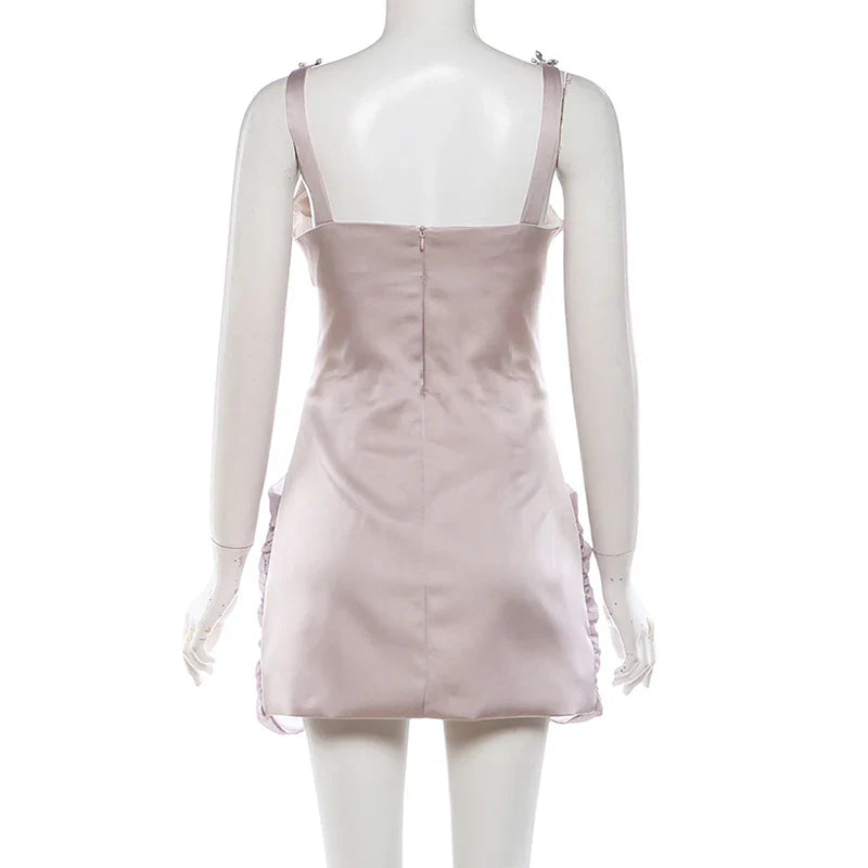 Rhinestone V-Neck Folded Mini Dress