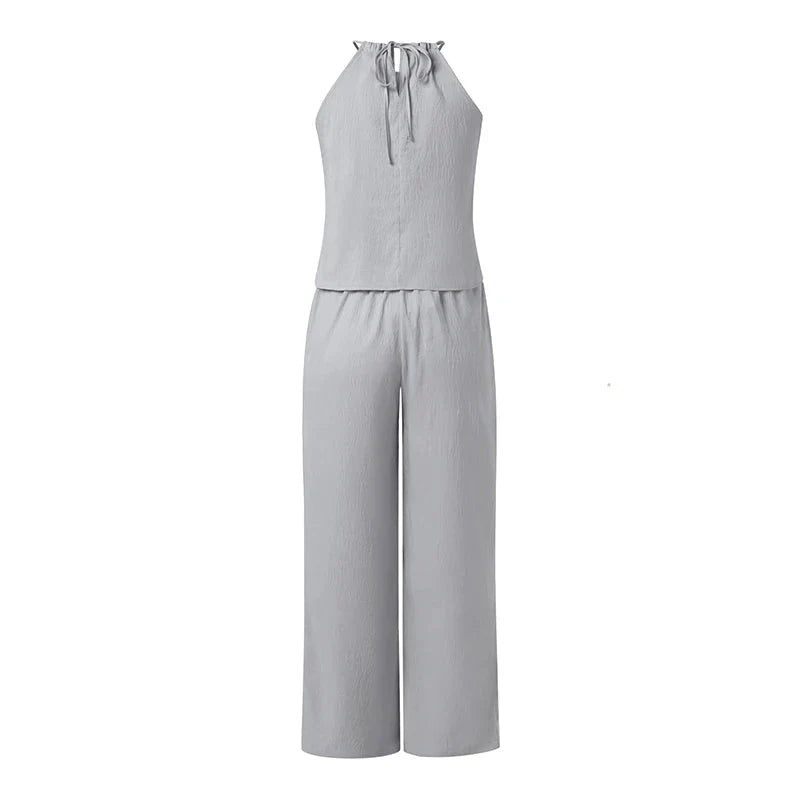 Chic Sleeveless Halter Pants Set