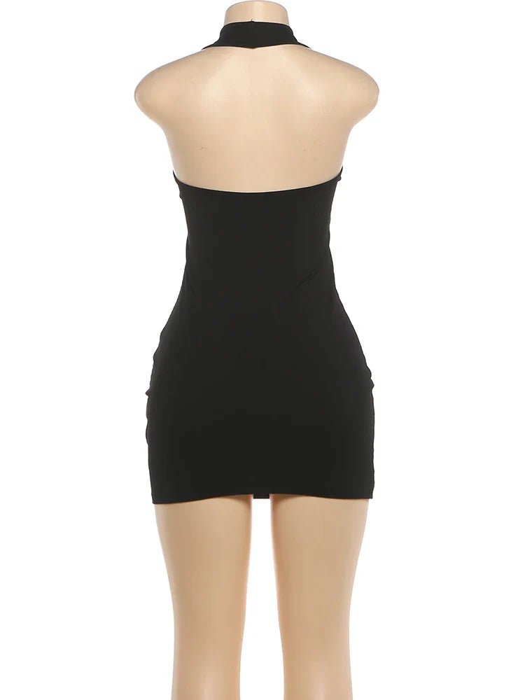 Backless Metal Ring Hollow Mini Dress