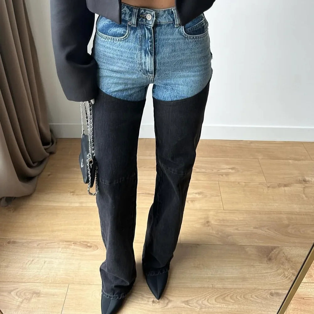 Blue & Black Patchwork Jeans