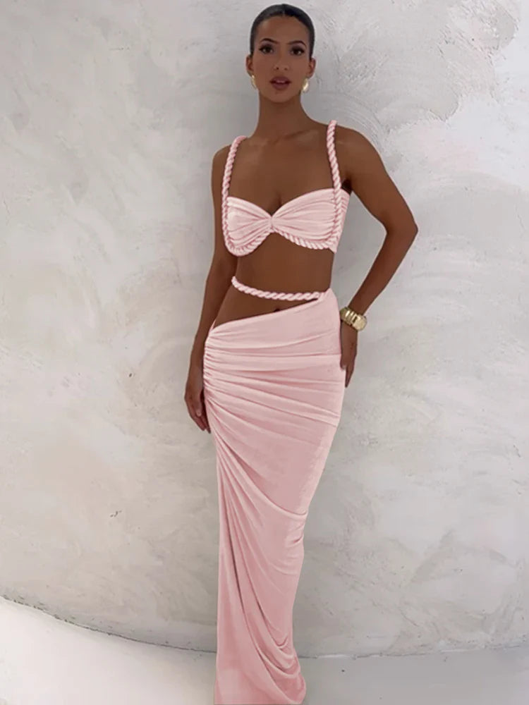 Slim Fit Halter Pleated Skirt Set