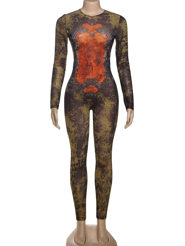 Tie-Dye Print O-Neck Jumpsuit