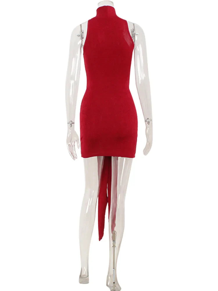 Solid Halter Turtleneck Mini Dress
