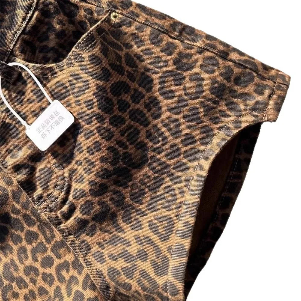 Leopard High Waist Denim Shorts