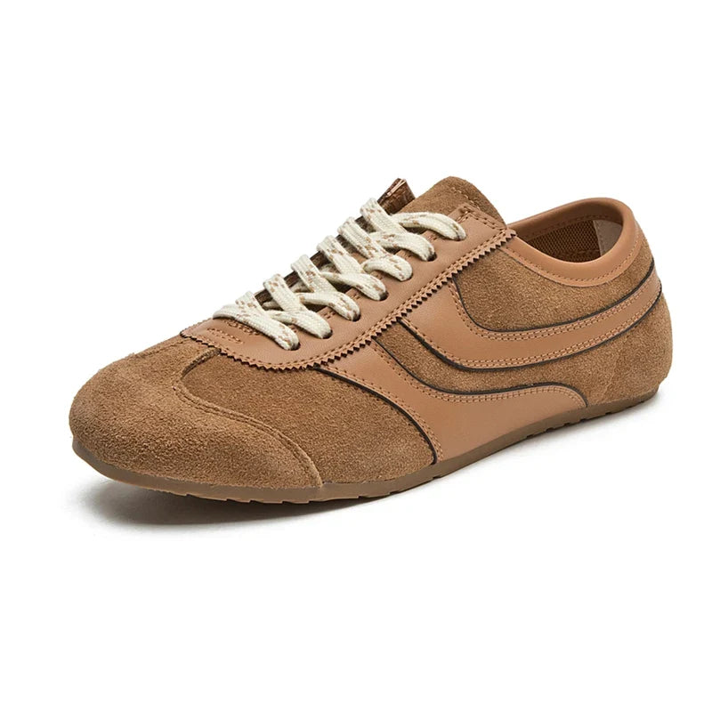 Solid Genuine Leather Lace-up Sneakers