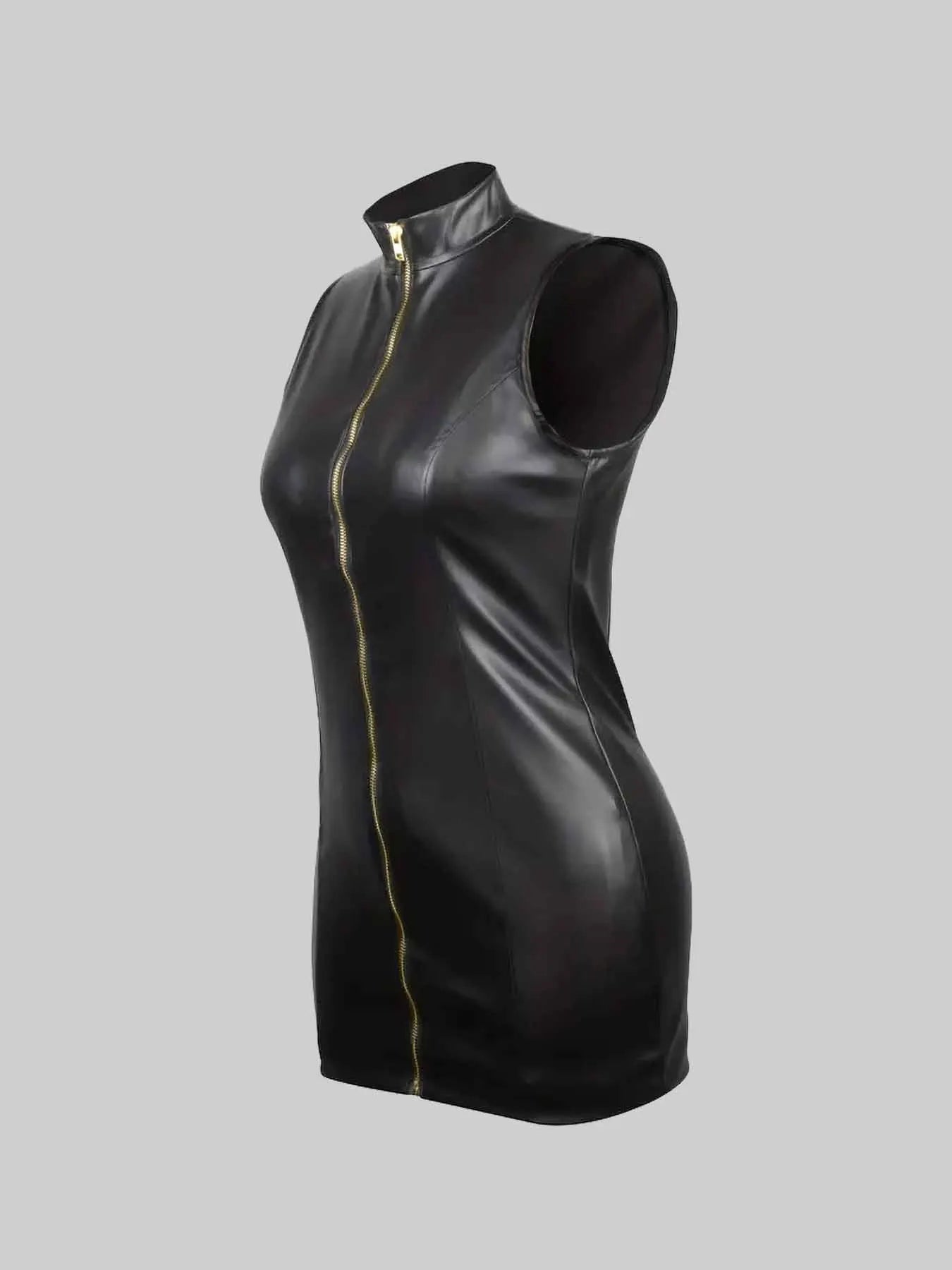 Zipper Black PU Leather Mini Dress