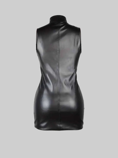Zipper Black PU Leather Mini Dress