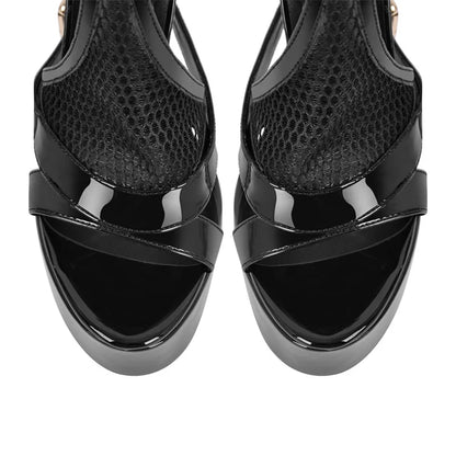Fishnet Ankle Strap Platform Heels Sandals