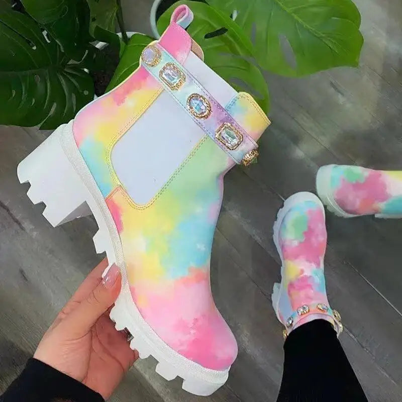 Neon Skyline Nights Ankle Boots