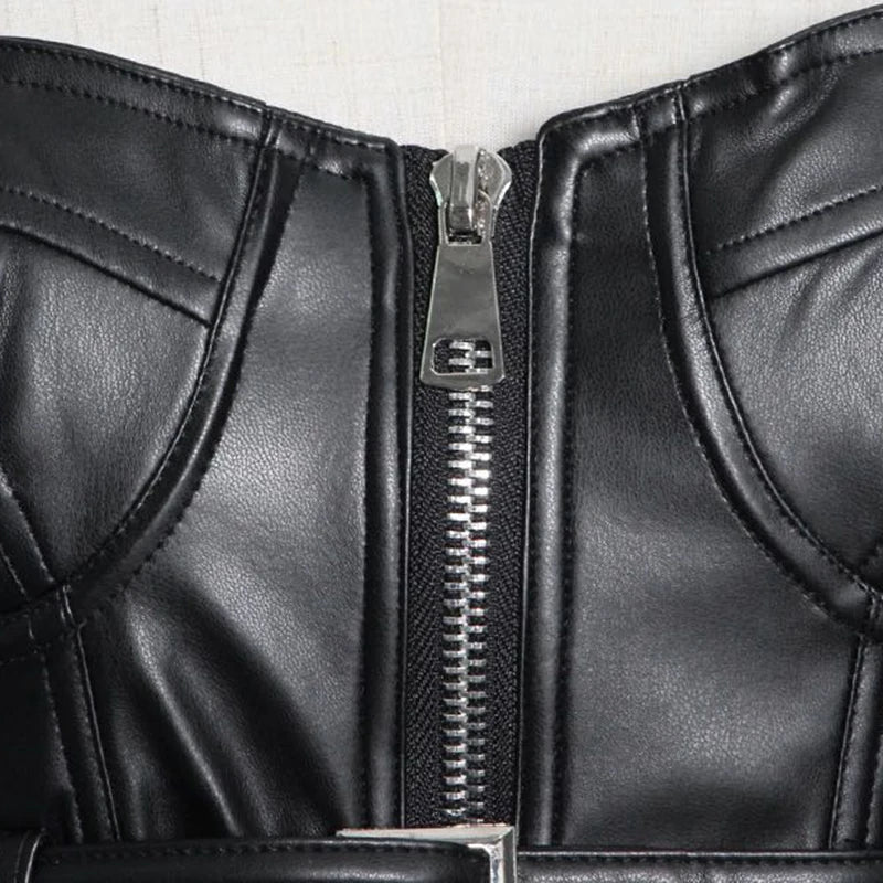 Black Leather Square Neck Crop Jacket