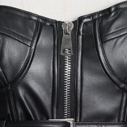 Black Leather Square Neck Crop Jacket