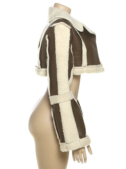 Textured Patchwork Faux Fur Jacket
