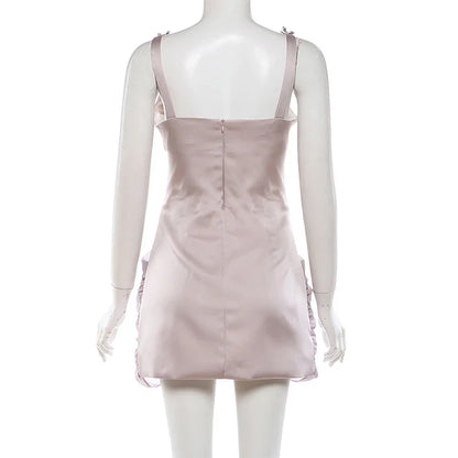 Rhinestone V-Neck Folded Mini Dress