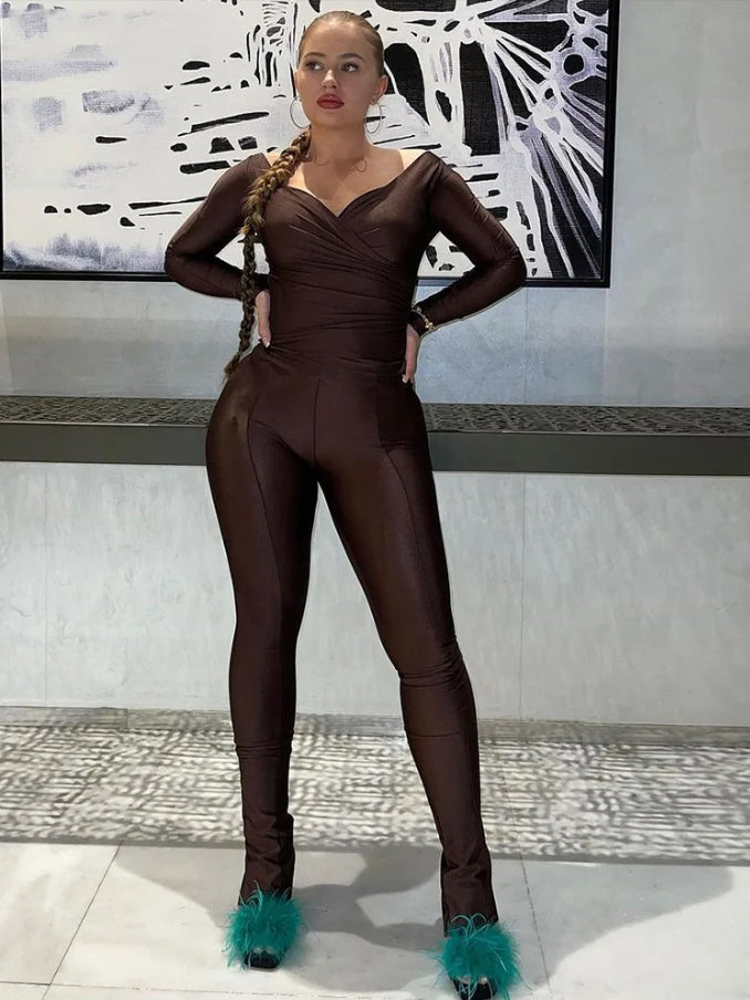 Skinny Fit Cross-Front Pants Set