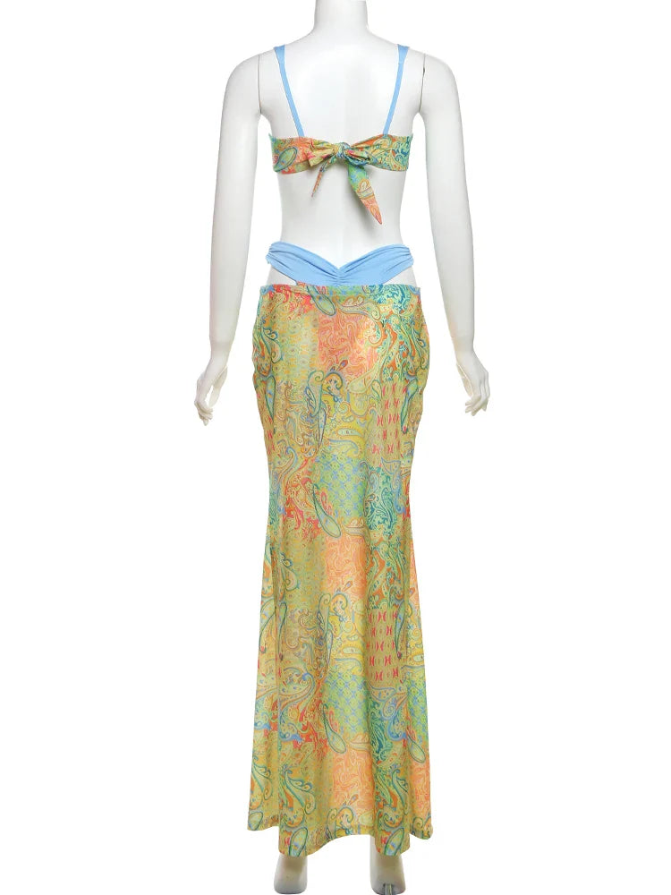 Green Paisley Beach Style Skirt Set