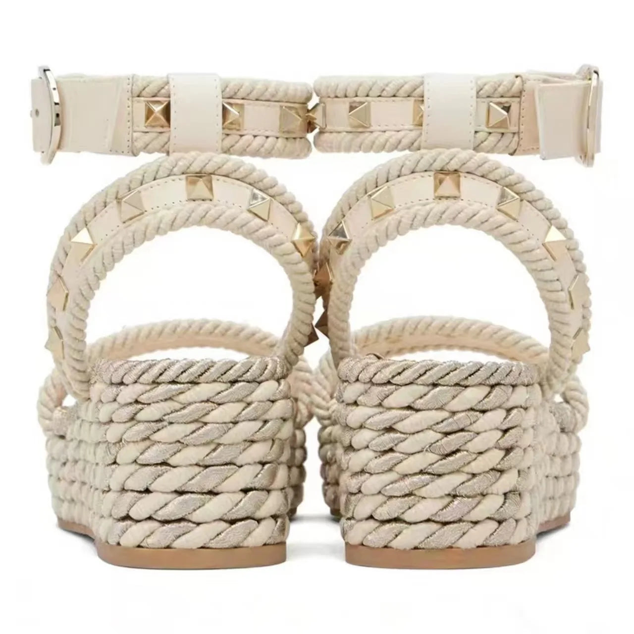 Studded Ankle Strap Wedges Sandals
