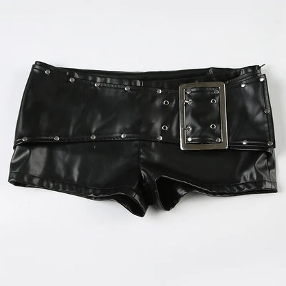Sexy Rivet Buckle Belt Leather Shorts