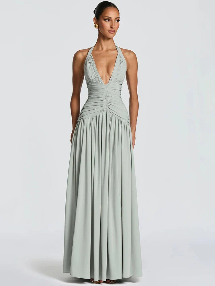 Halter Deep V Neck Backless Long Dress