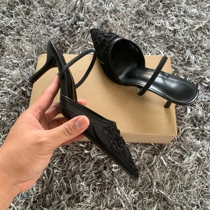 Sequin Embroidered Mesh Slingback Pump Shoes