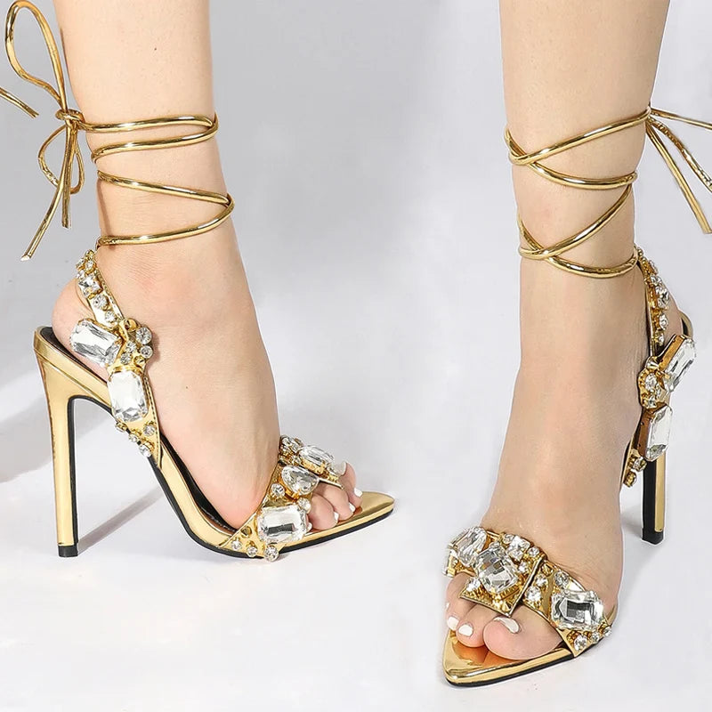 Rhinestone Pointed Toe Strap Pump Sandals