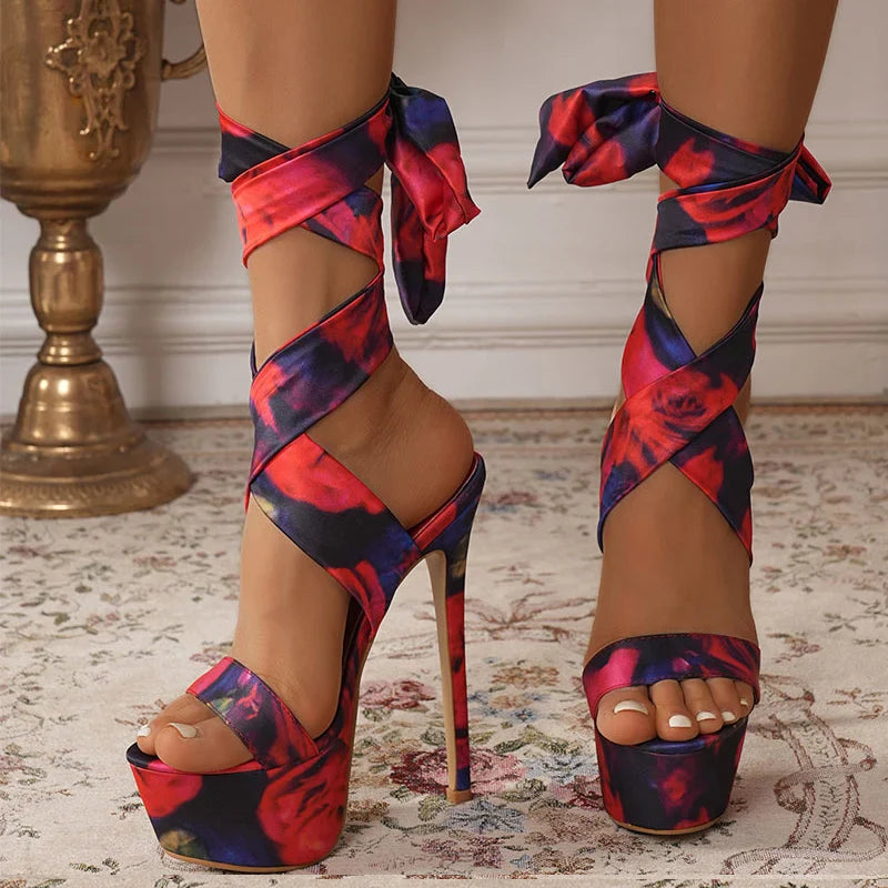 Lace-Up Super High Heels Platform Sandals