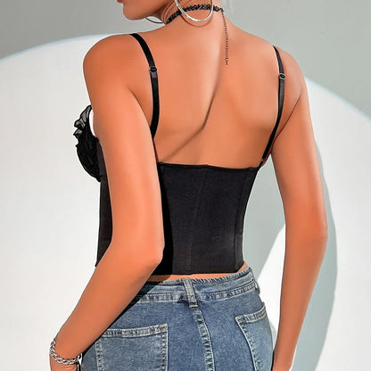 Patchwork Pleated Bowknot Bustier