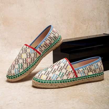 Letter Geometric Pattern Flat Loafers