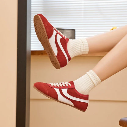 Solid Genuine Leather Lace-up Sneakers