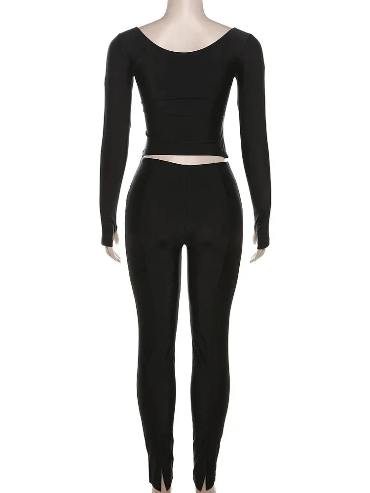 Skinny Fit Cross-Front Pants Set