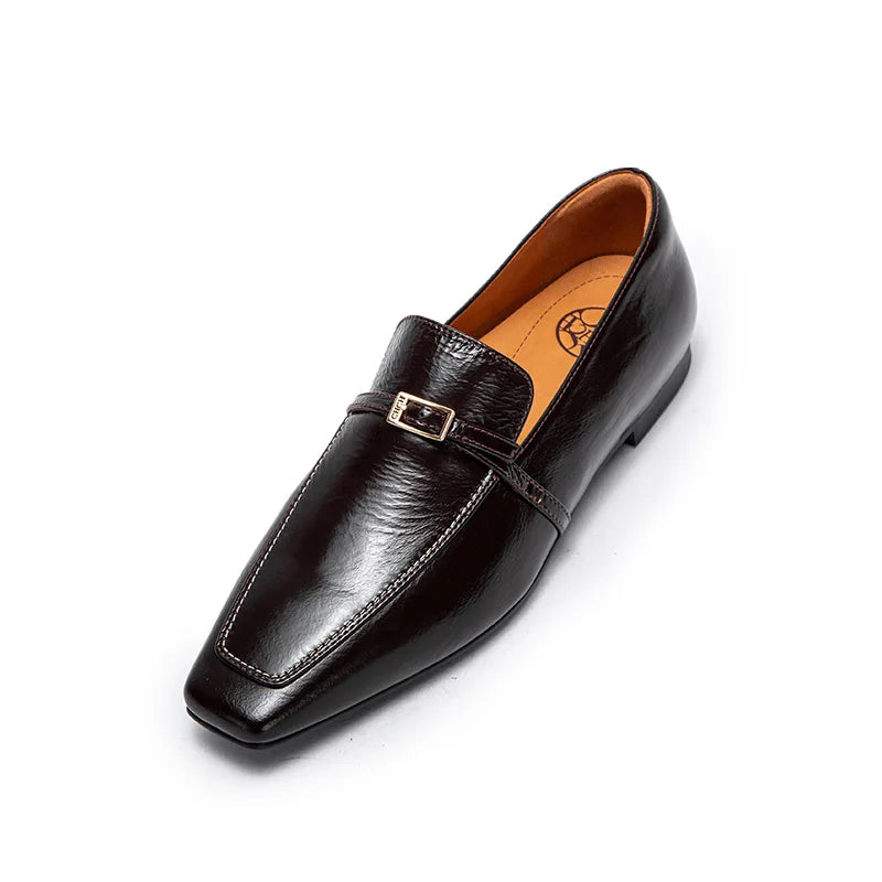 Square-Toe Leather Slip-On Loafers