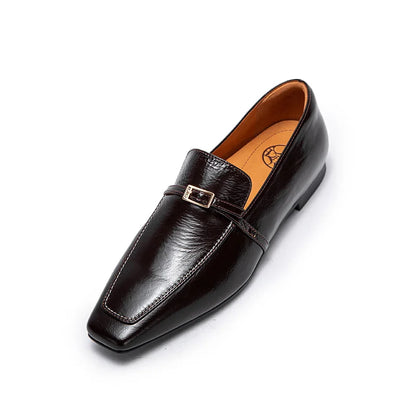 Square-Toe Leather Slip-On Loafers