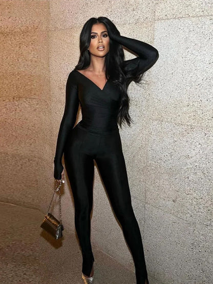 Skinny Fit Cross-Front Pants Set