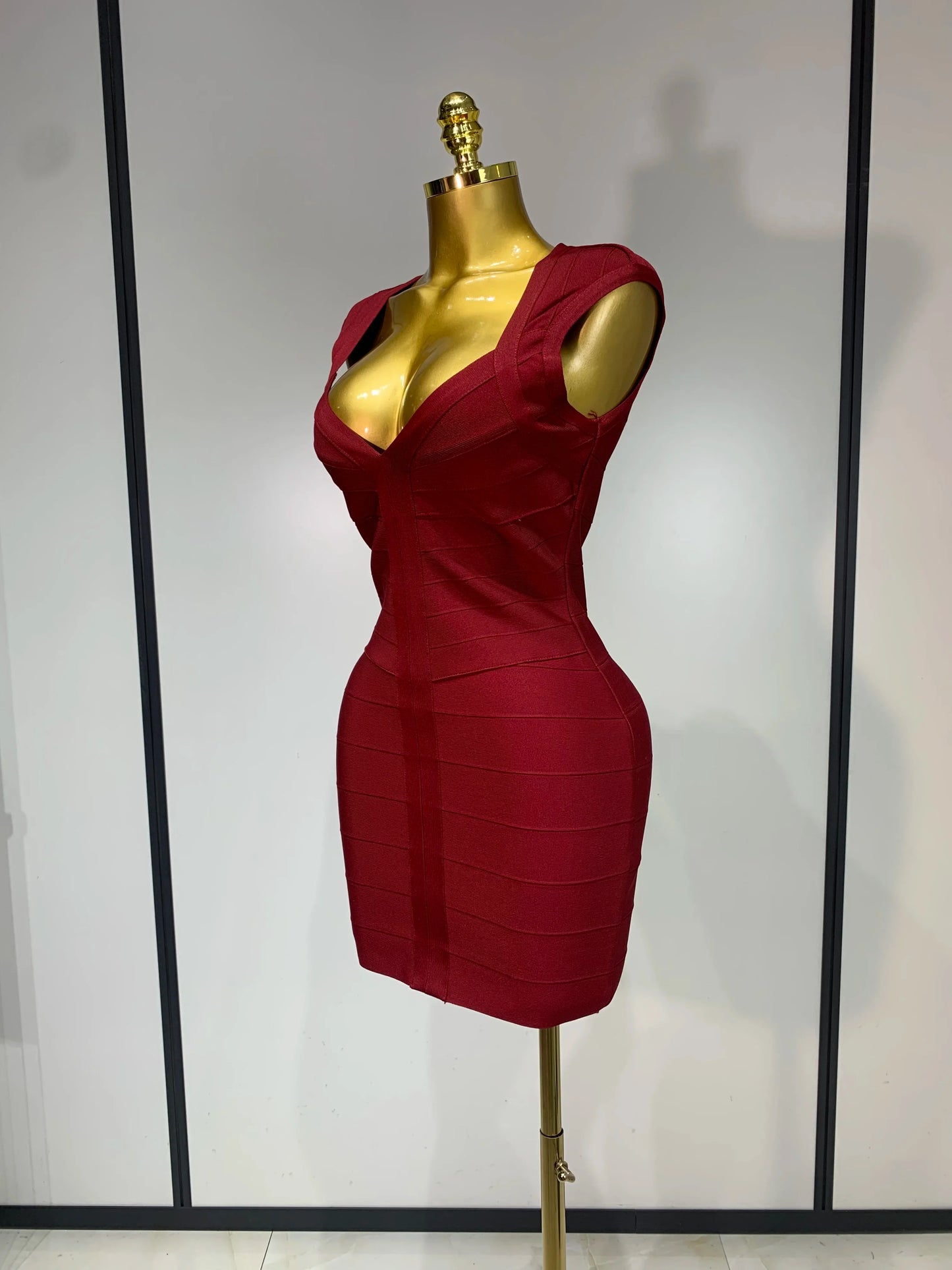 Deep V-neck Bodycon Mini Dress
