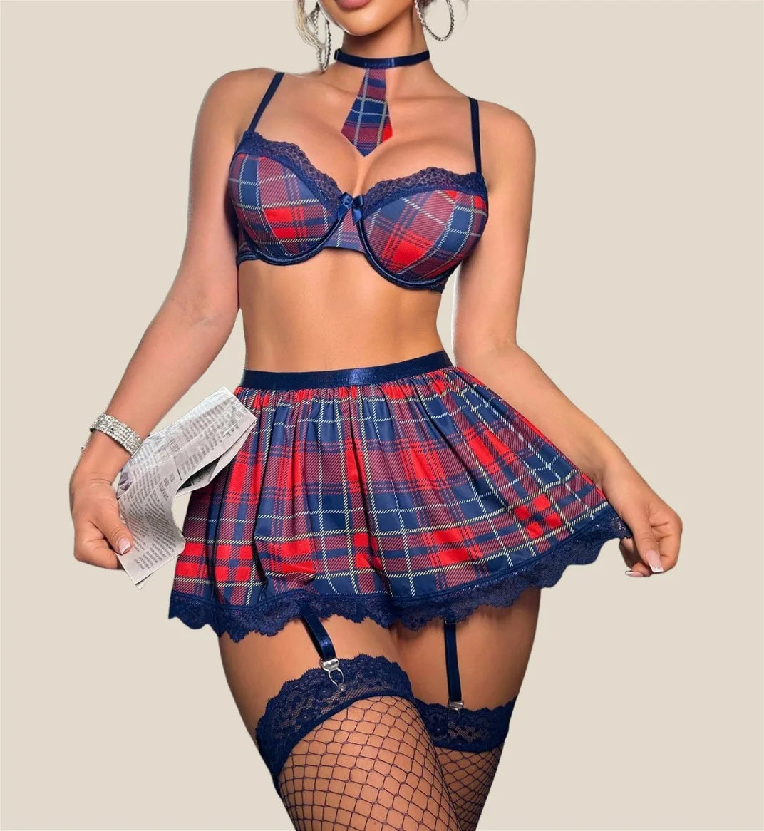 Plaid Pattern Student Roleplay Lingerie