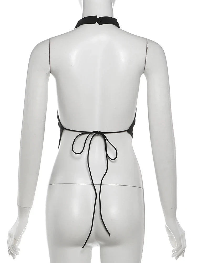 Backless Halter Crop Tank Top