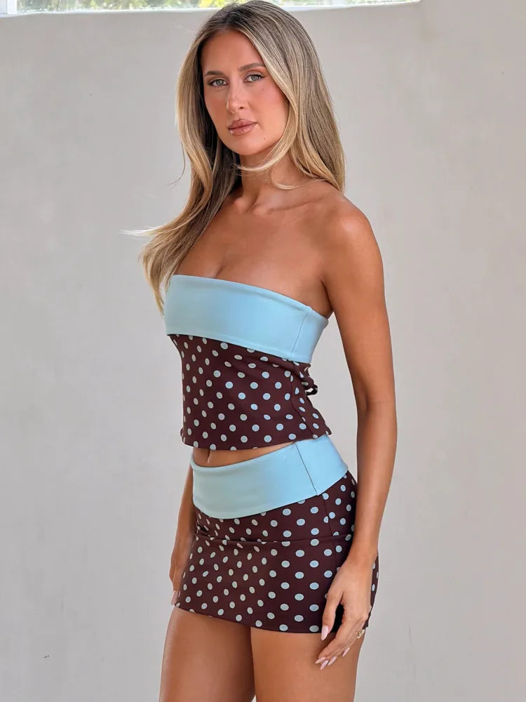 Polka Dot Strapless Skirt Set