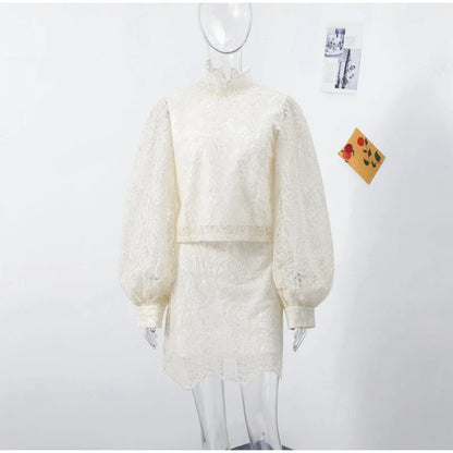 Lace Elegant Turtleneck Skirt Set