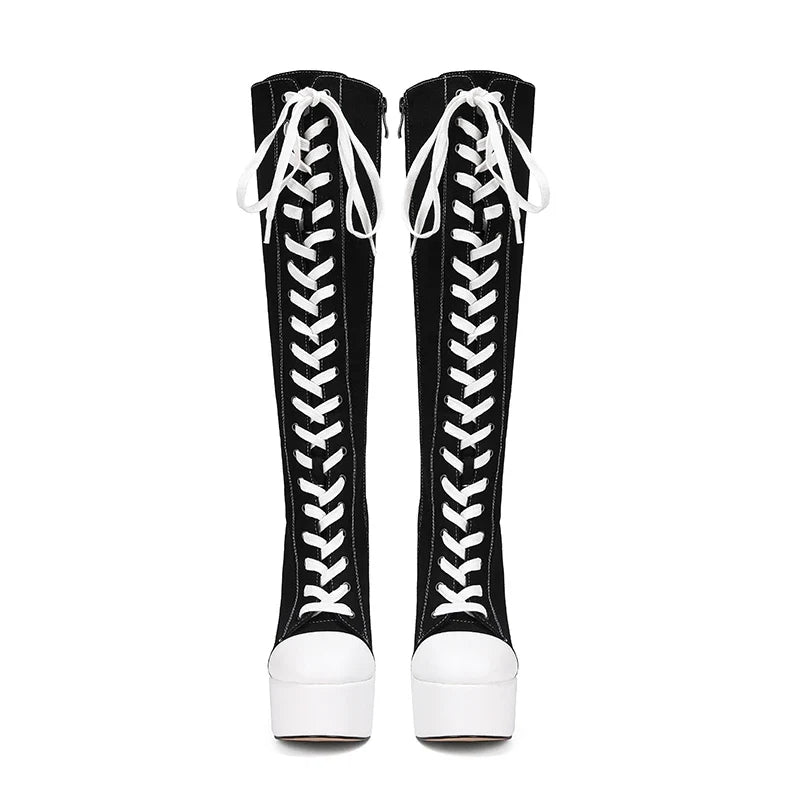 Platform Lace-Up Zipper Knee-High Boots