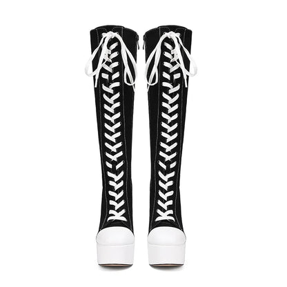 Platform Lace-Up Zipper Knee-High Boots