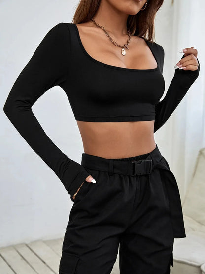 Long Sleeve Square Collar Crop Top
