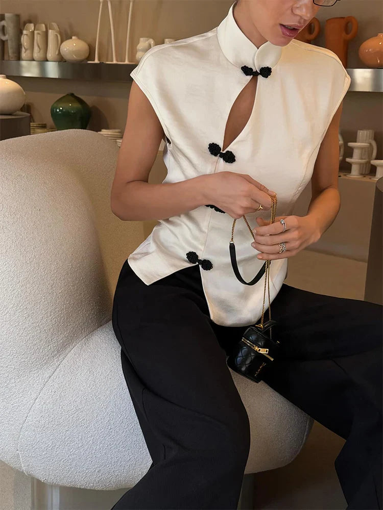Button Hollow Out Solid Top