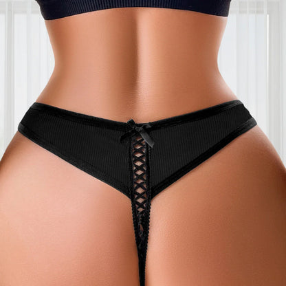 Black Hollow Bow Thongs
