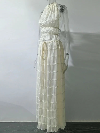 Sheer Lace Up Ruched Skirt Set