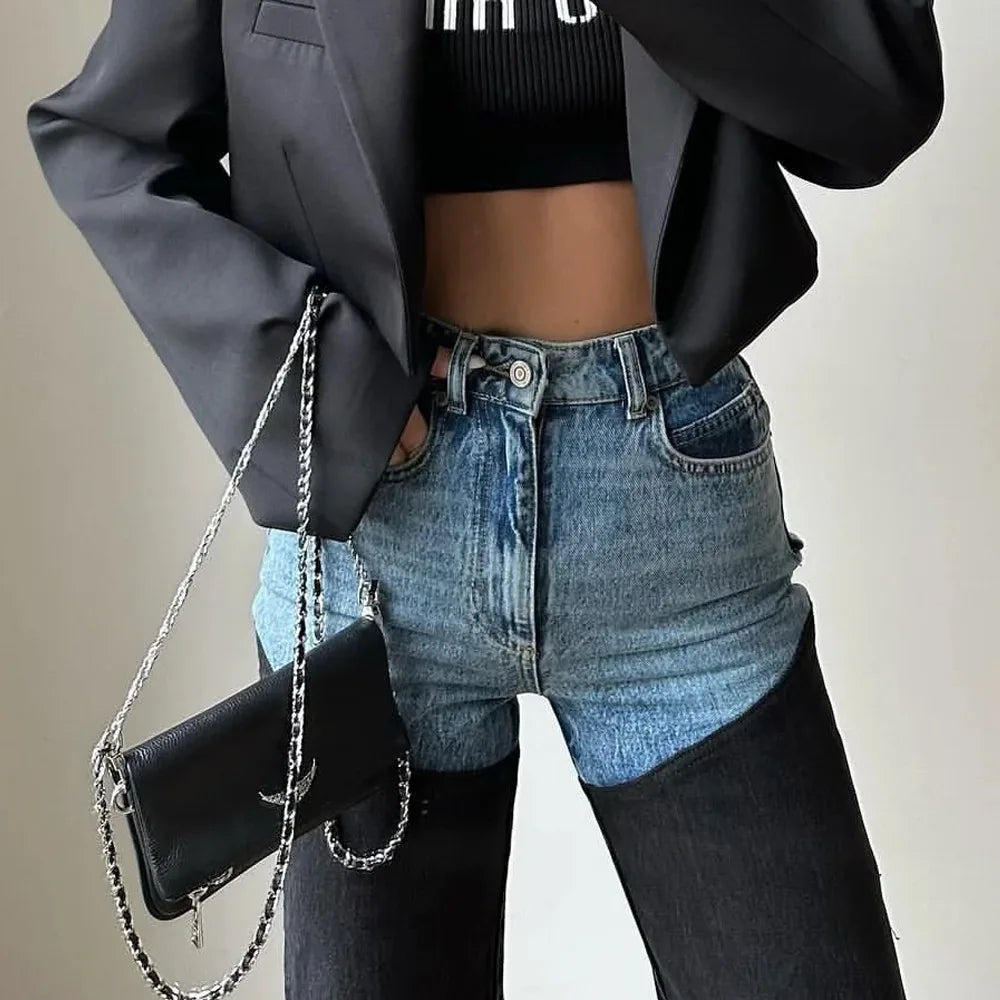 Blue & Black Patchwork Jeans
