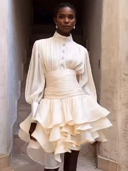 Elegant Solid Ruffles Mini Dress