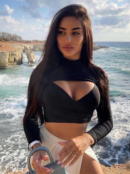Hollow Out Long Sleeve Crop Top