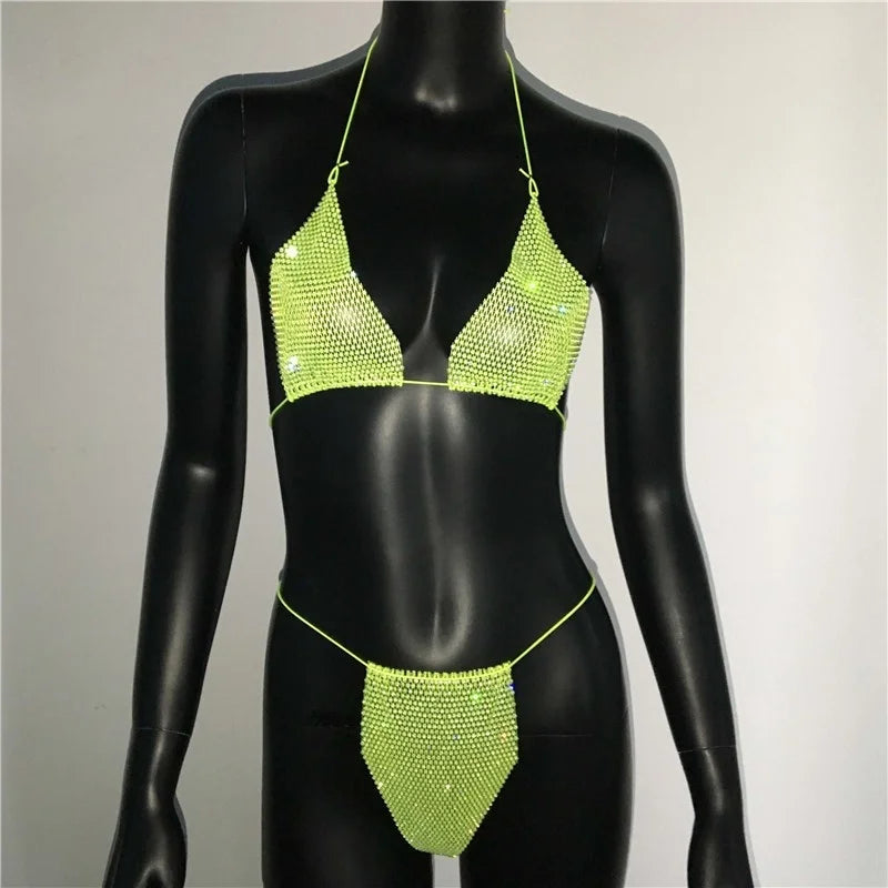 Sparkling Rhinestone Sheer Two Piece