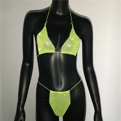 Sparkling Rhinestone Sheer Two Piece