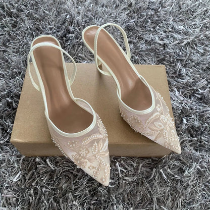 Sequin Embroidered Mesh Slingback Pump Shoes